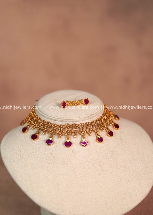 Purple Enamel Mesh Choker Set with Matching Earrings – Malika