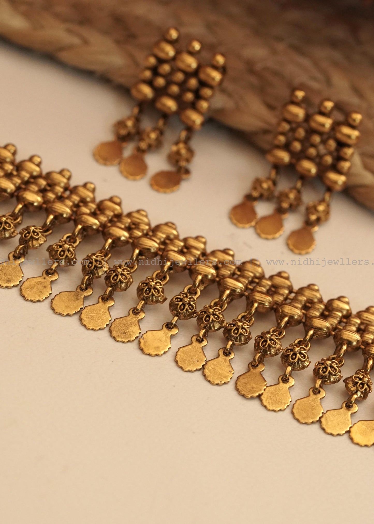 Antique Grand Elakkathali Multi-Layered Choker Sett with Matching Earrings- (elakkatali)ET6