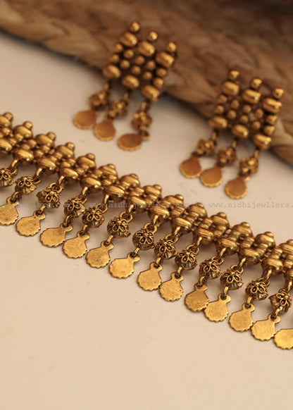 Antique Grand Elakkathali Multi-Layered Choker Sett with Matching Earrings- (elakkatali)ET6