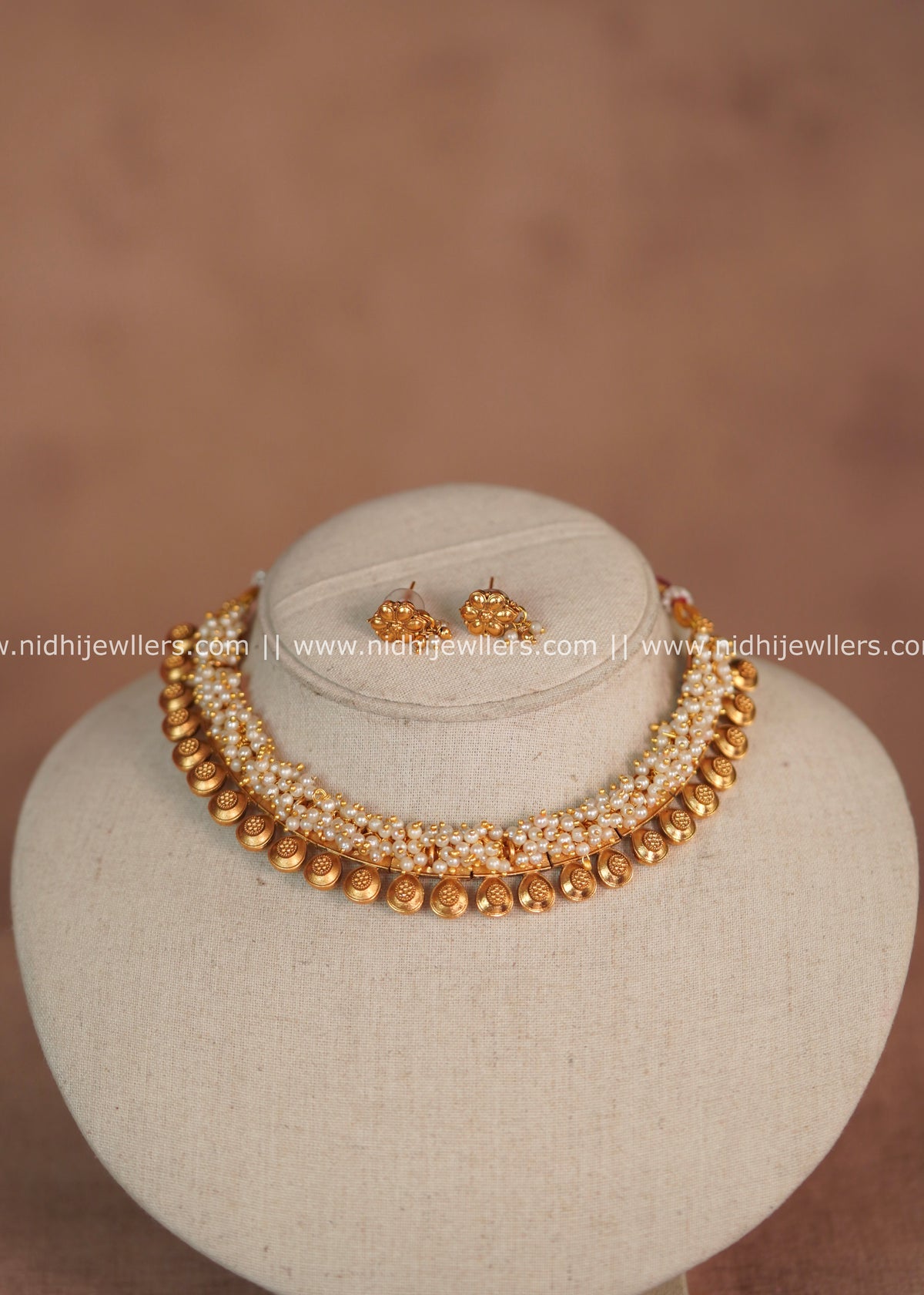 Pearl Woven Choker Set with Antique Coin Drops & Matching Earrings – Perle