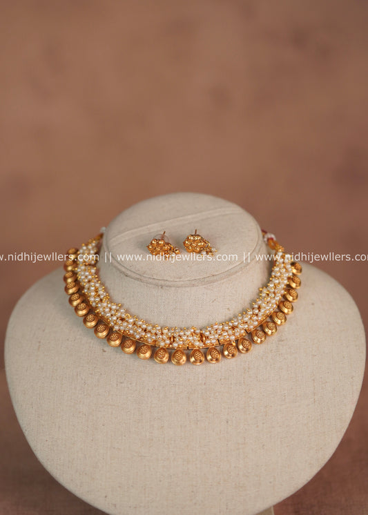 Pearl Woven Choker Set with Antique Coin Drops & Matching Earrings – Perle