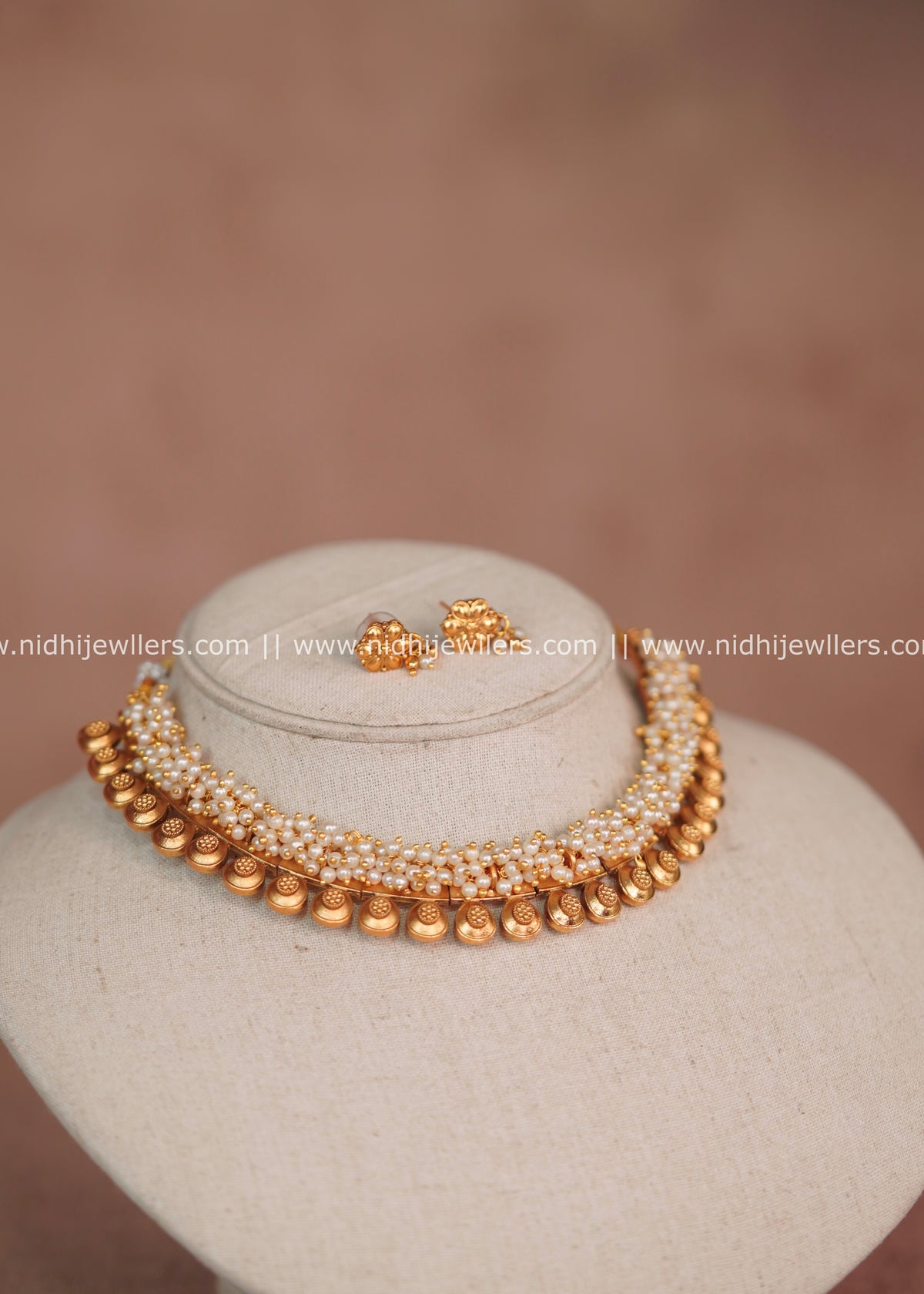 Pearl Woven Choker Set with Antique Coin Drops & Matching Earrings – Perle