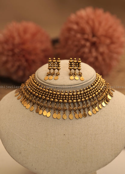 Antique Grand Elakkathali Multi-Layered Choker Sett with Matching Earrings- (elakkatali)ET6