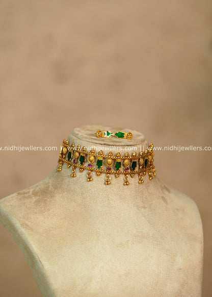 Green Elakkathali Enamel Choker Set with Matching Earrings – Anuradha