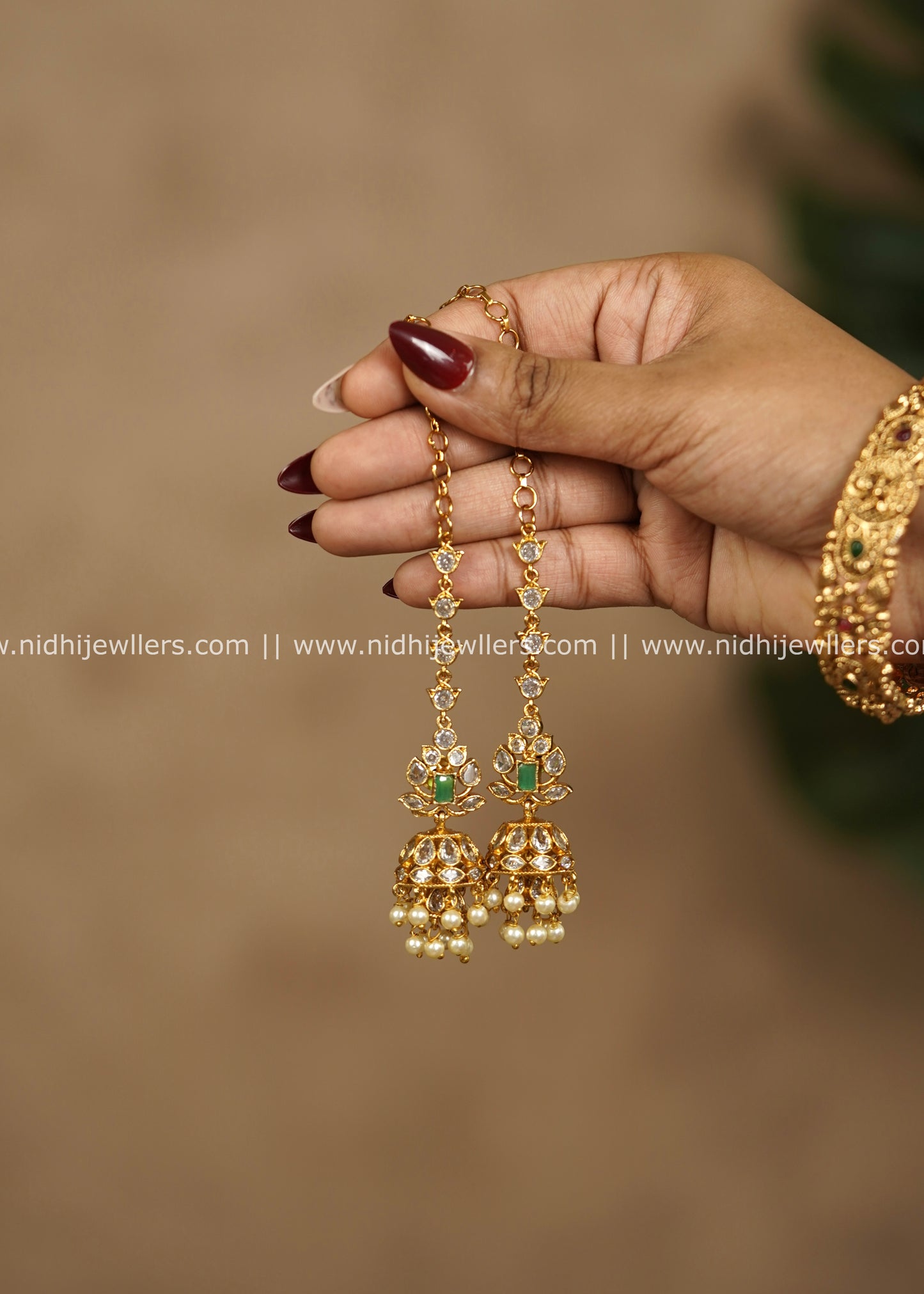 Lotus Uncut Polki & Emerald Stone Mattilu Jhumka Earrings with Pearl Drops – Mridula