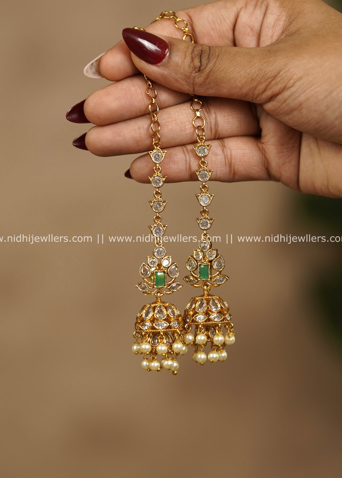 Lotus Uncut Polki & Emerald Stone Mattilu Jhumka Earrings with Pearl Drops – Mridula