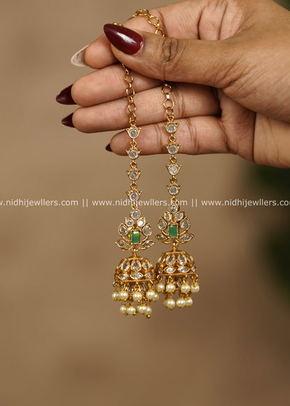 Lotus Uncut Polki & Emerald Stone Mattilu Jhumka Earrings with Pearl Drops – Mridula