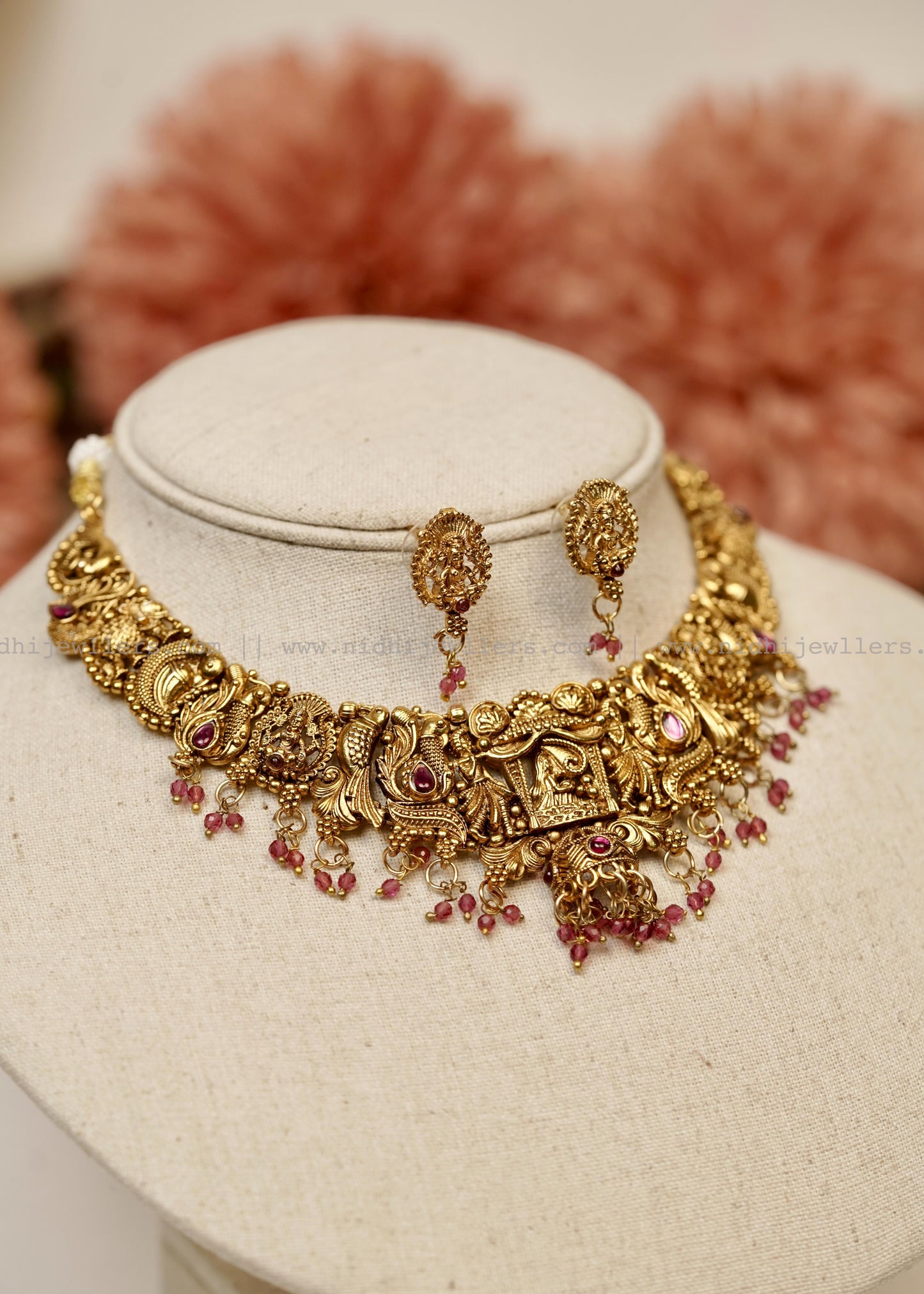 Antique Goddess Lakshmi Temple Choker Set with Matching Studs - Devika