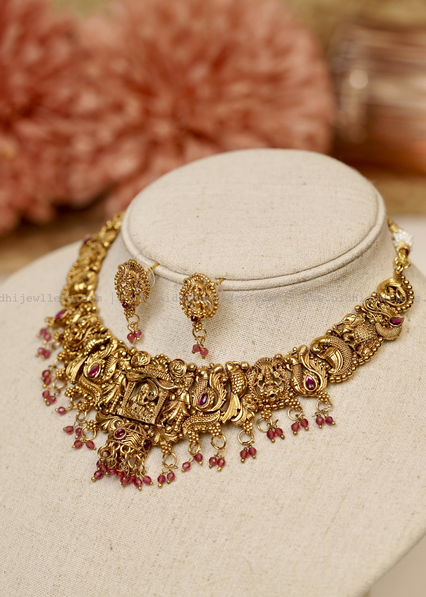 Antique Goddess Lakshmi Temple Choker Set with Matching Studs - Devika