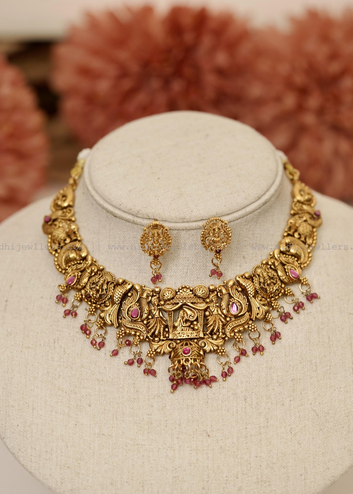 Antique Goddess Lakshmi Temple Choker Set with Matching Studs - Devika