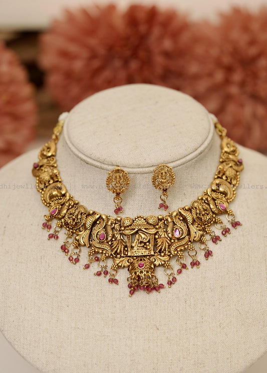 Antique Goddess Lakshmi Temple Choker Set with Matching Studs - Devika