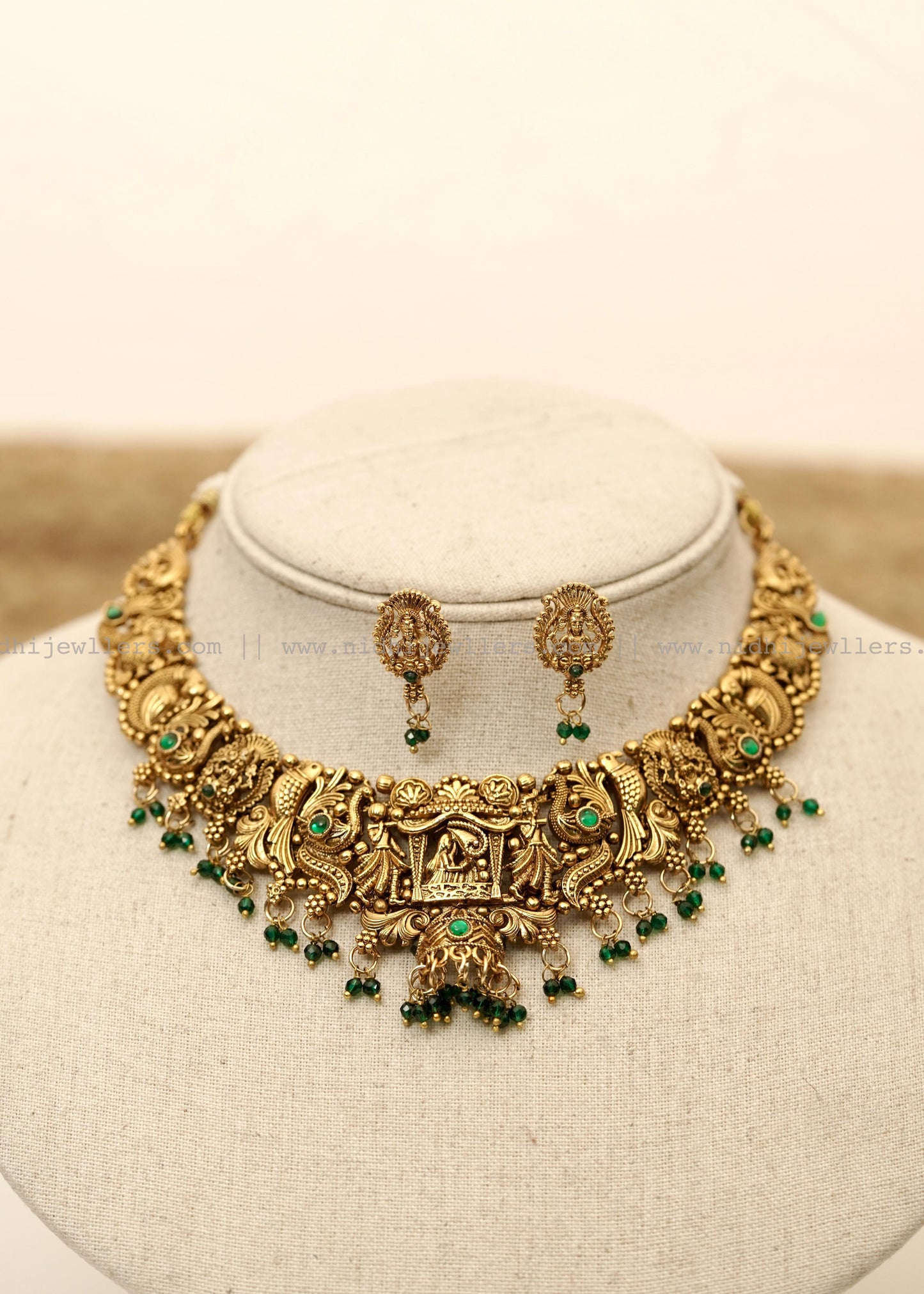 Antique Goddess Lakshmi Temple Choker Set with Matching Studs - Devika