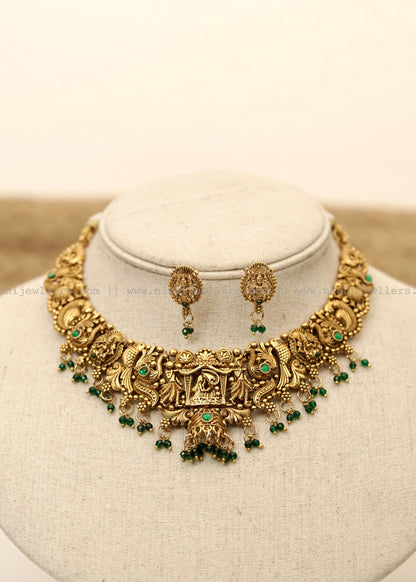 Antique Goddess Lakshmi Temple Choker Set with Matching Studs - Devika