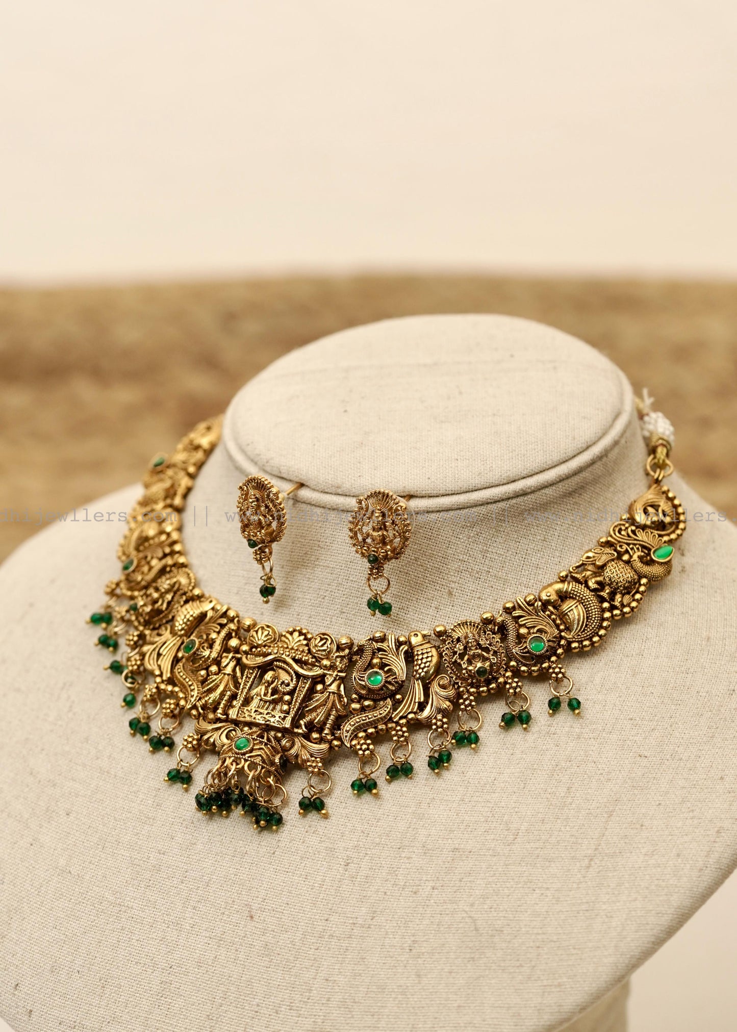 Antique Goddess Lakshmi Temple Choker Set with Matching Studs - Devika