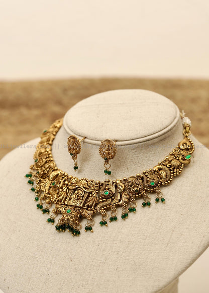Antique Goddess Lakshmi Temple Choker Set with Matching Studs - Devika