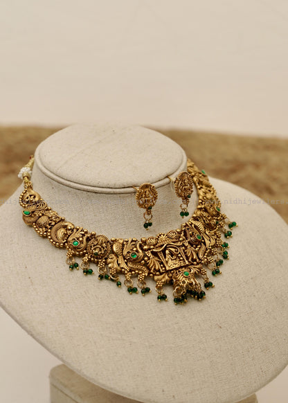 Antique Goddess Lakshmi Temple Choker Set with Matching Studs - Devika