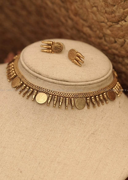 Affordable Antique Pure Gold-Tone Kasu Mullamottu Choker Set - Tanuja