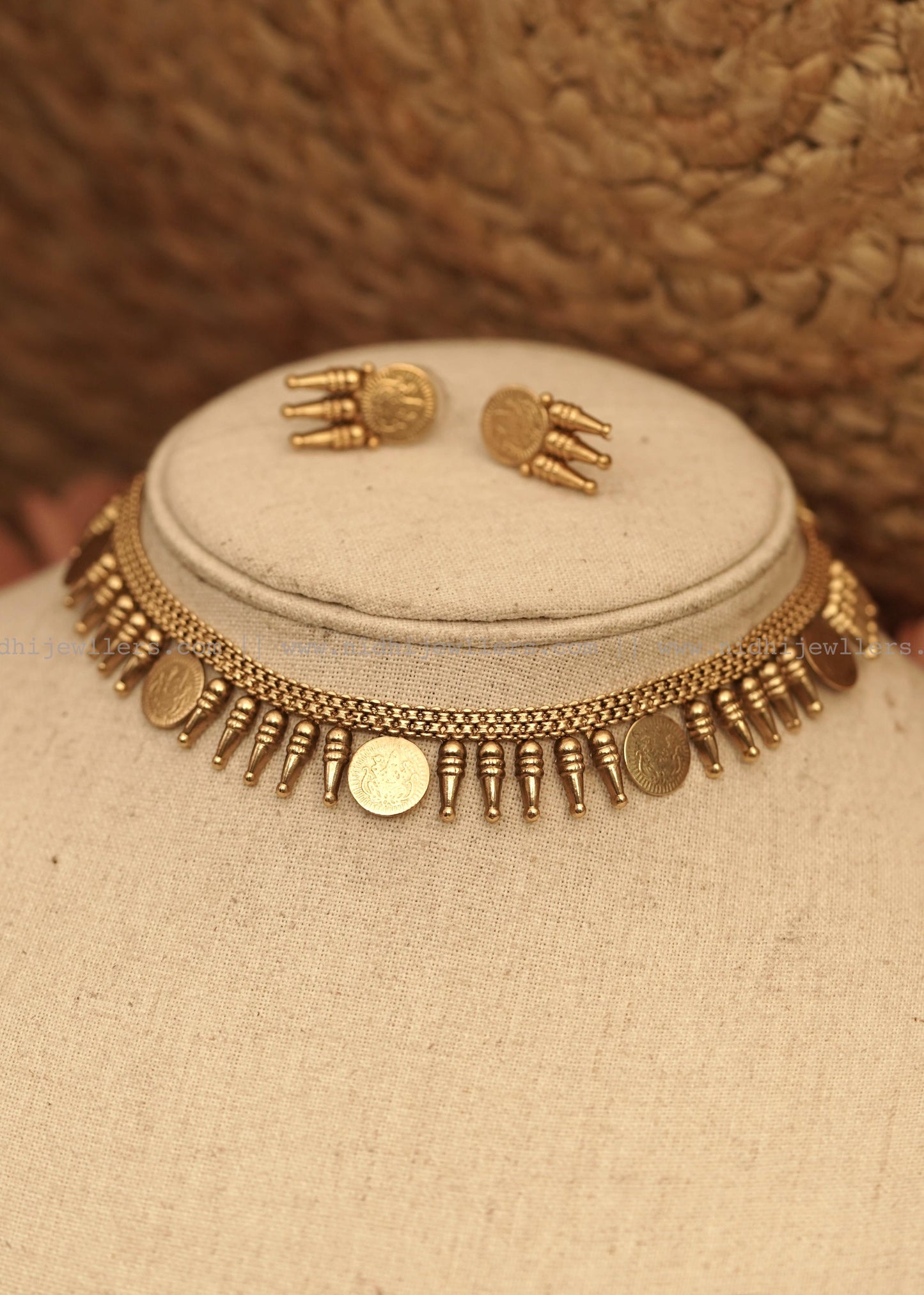 Affordable Antique Pure Gold-Tone Kasu Mullamottu Choker Set - Tanuja