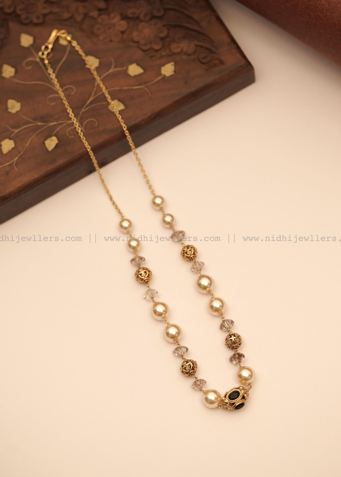 Antique Pearl and Gold Filigree Layering Mala Necklace - Ananya