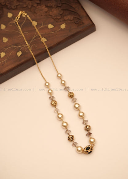 Antique Pearl and Gold Filigree Layering Mala Necklace - Ananya