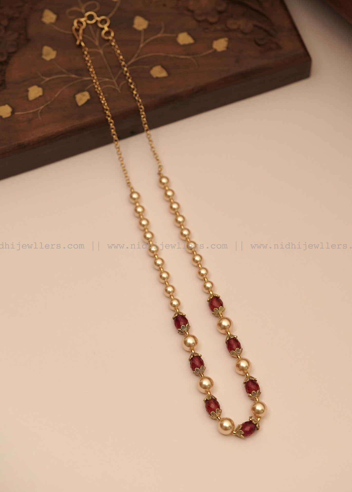 Antique Pearl and Gold Filigree Single-Strand Mala Necklace- Anaya