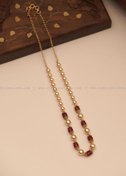 Antique Pearl and Gold Filigree Single-Strand Mala Necklace- Anaya