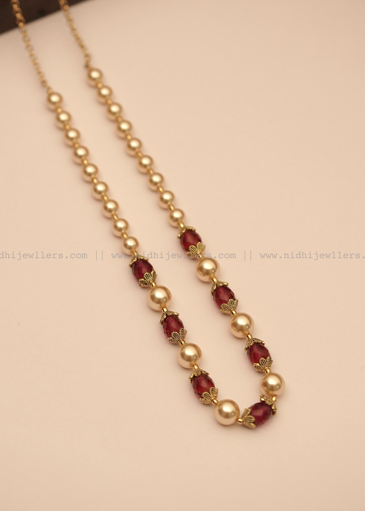 Antique Pearl and Gold Filigree Single-Strand Mala Necklace- Anaya