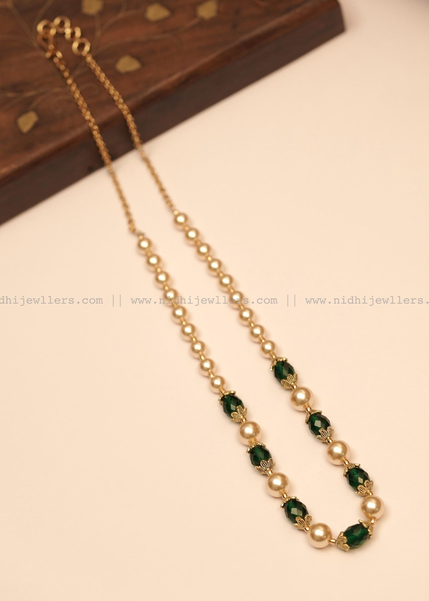 Antique Pearl and Gold Filigree Single-Strand Mala Necklace- Anaya