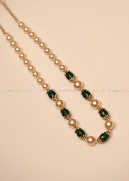 Antique Pearl and Gold Filigree Single-Strand Mala Necklace- Anaya