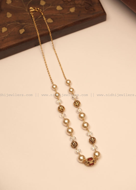 Antique Pearl and Gold Filigree Layering Mala Necklace - Ananya