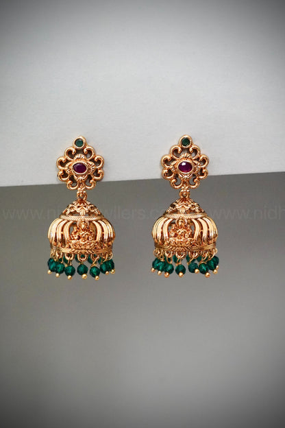 Premium Lakshmi Jhumka with green beads