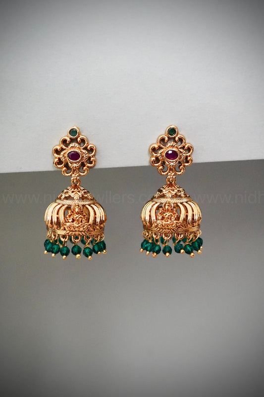 Premium Lakshmi Jhumka with green beads