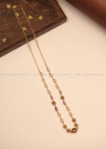 Antique Teardrop Rice Pearl and Filigree Single-Strand Mala Necklace- Avani
