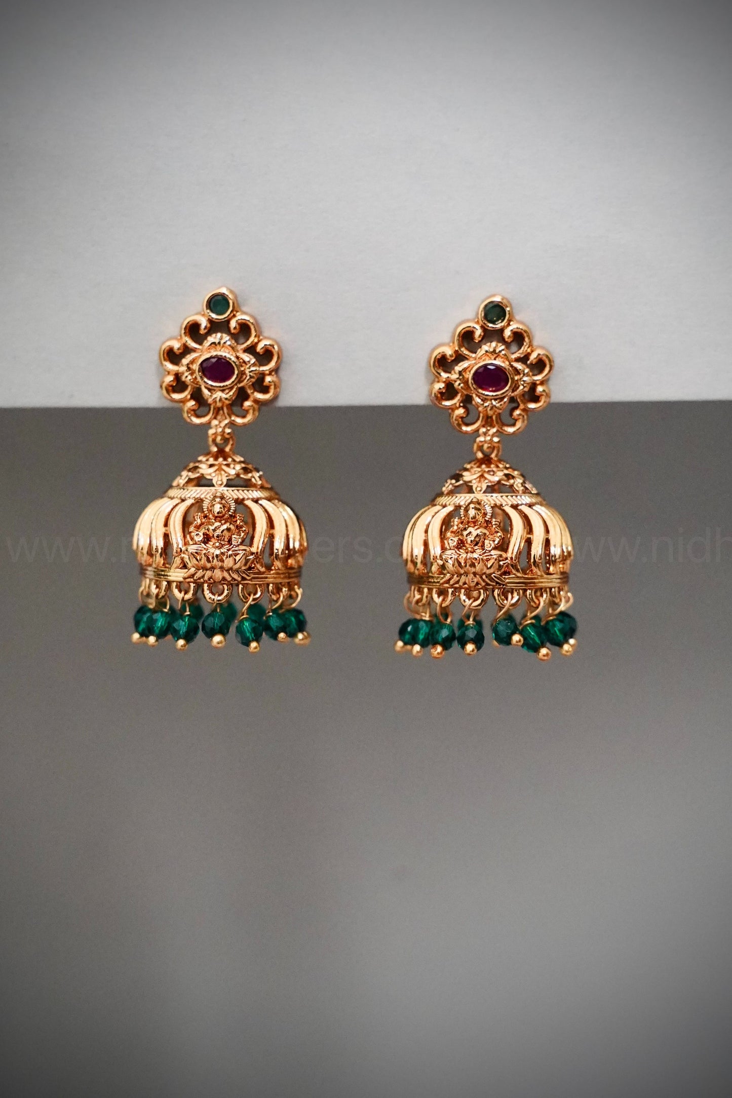 Premium Lakshmi Jhumka with green beads