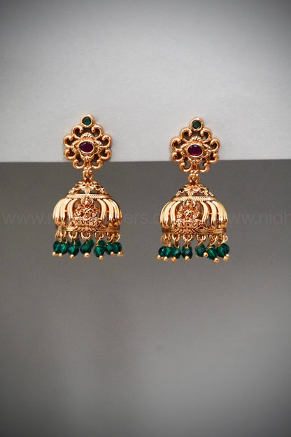 Premium Lakshmi Jhumka with green beads