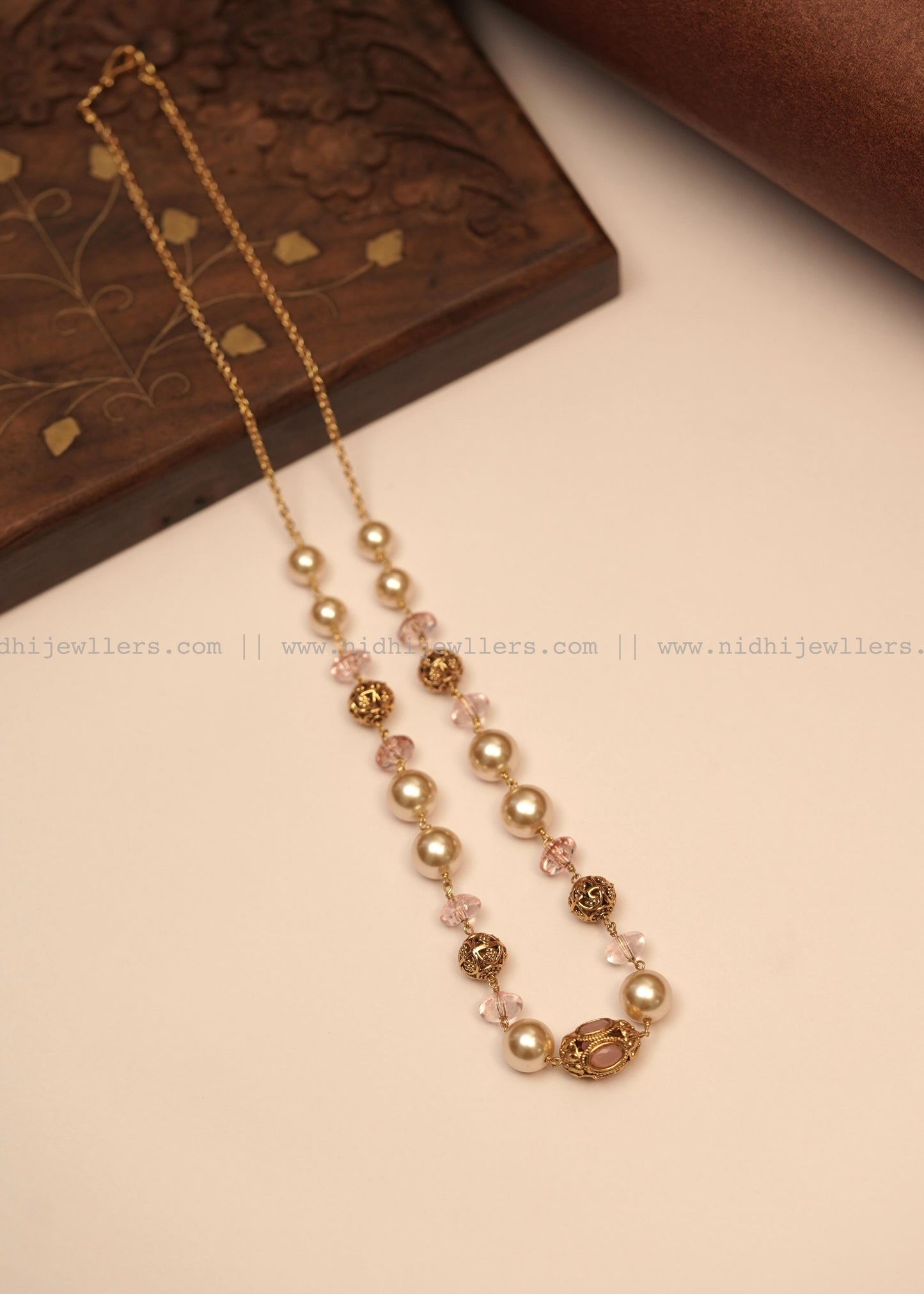 Antique Pearl and Gold Filigree Layering Mala Necklace - Ananya