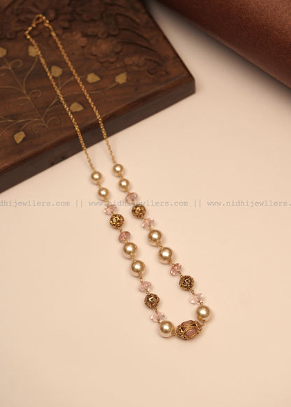 Antique Pearl and Gold Filigree Layering Mala Necklace - Ananya