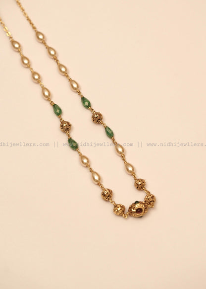 Antique Teardrop Rice Pearl and Filigree Single-Strand Mala Necklace- Avani