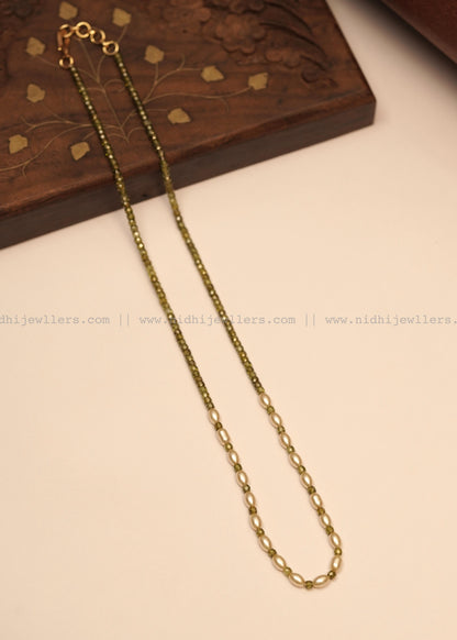 Minimalist Crystal and Rice Pearl Single-Strand Mala Necklace- Anvi