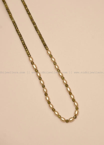 Minimalist Crystal and Rice Pearl Single-Strand Mala Necklace- Anvi