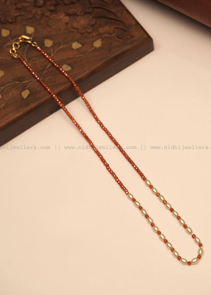 Minimalist Crystal and Rice Pearl Single-Strand Mala Necklace- Anvi