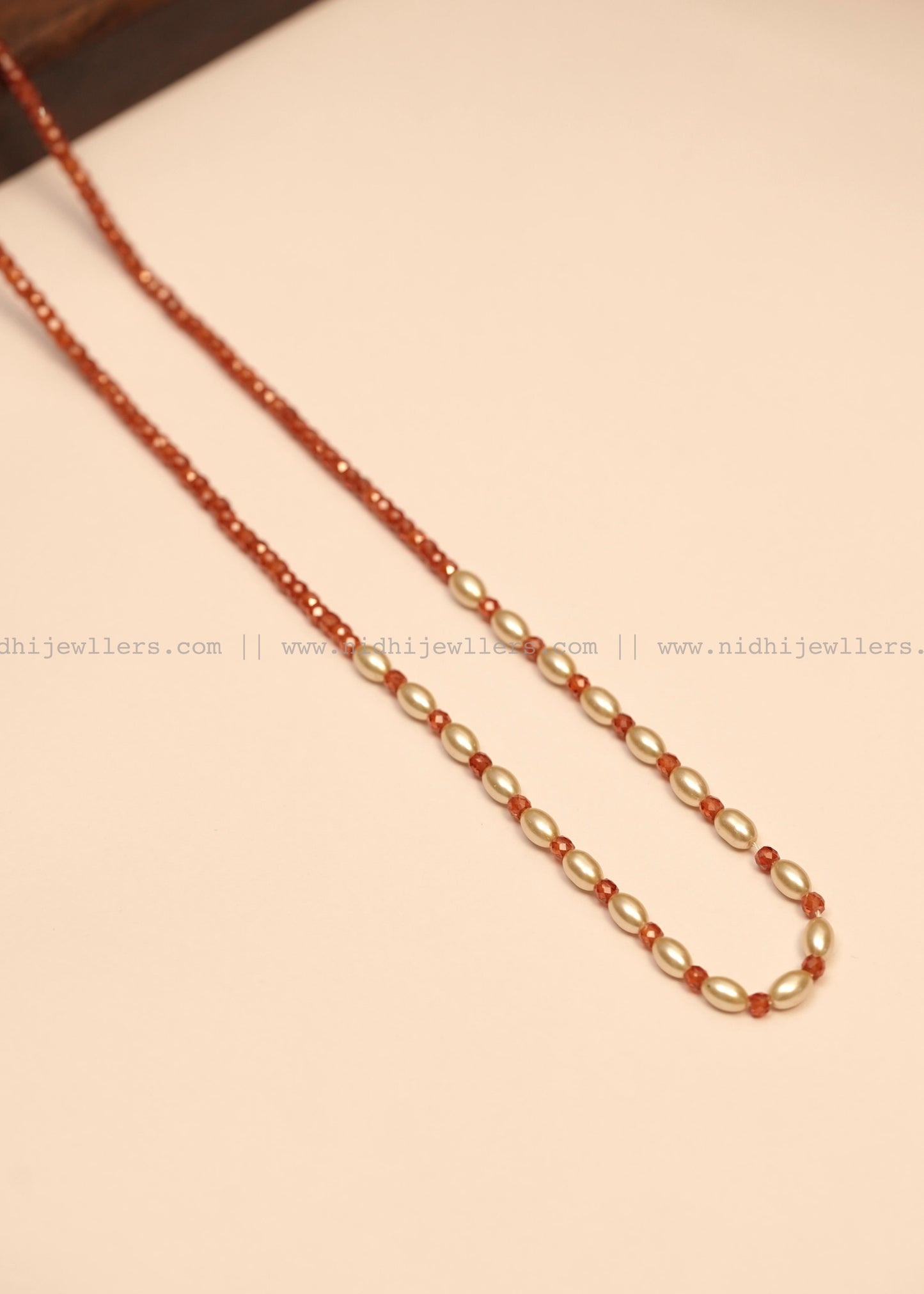 Minimalist Crystal and Rice Pearl Single-Strand Mala Necklace- Anvi