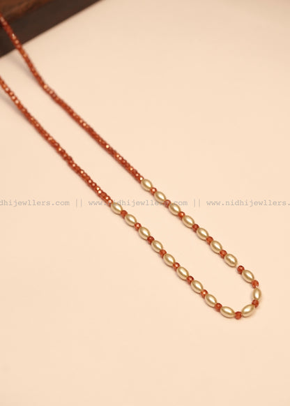 Minimalist Crystal and Rice Pearl Single-Strand Mala Necklace- Anvi
