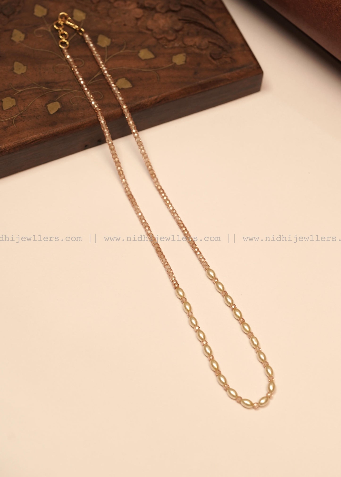 Minimalist Crystal and Rice Pearl Single-Strand Mala Necklace- Anvi