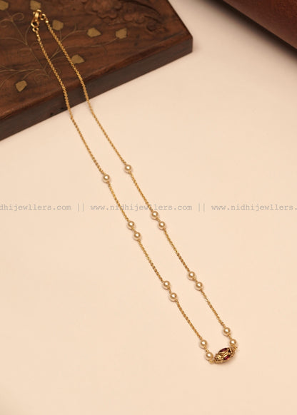 Antique Spaced Pearl and Filigree Single-Strand Chain Mala Necklace- Ira
