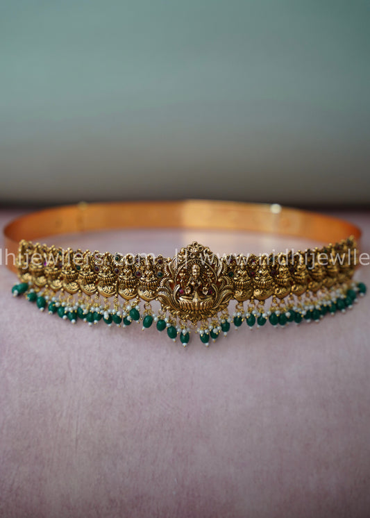 Lakshmi peacock Hip belt with green Victorian beads