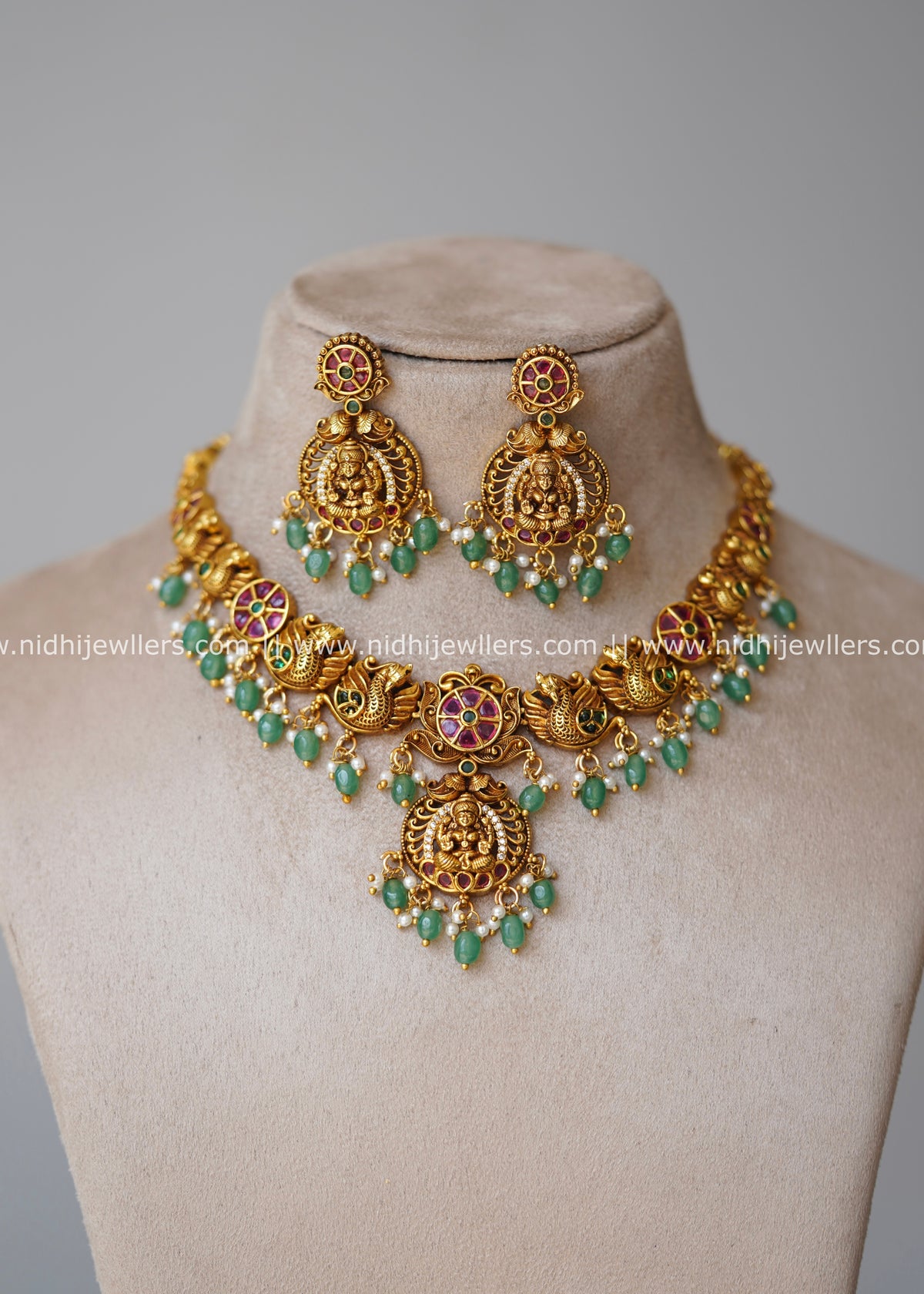 Grand Antique Nakshi Goddess Lakshmi & Peacock Temple Necklace Set – Savithri