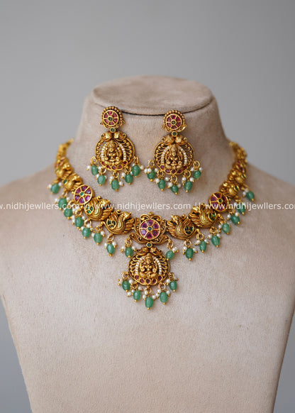 Grand Antique Nakshi Goddess Lakshmi & Peacock Temple Necklace Set – Savithri
