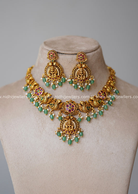 Grand Antique Nakshi Goddess Lakshmi & Peacock Temple Necklace Set – Savithri