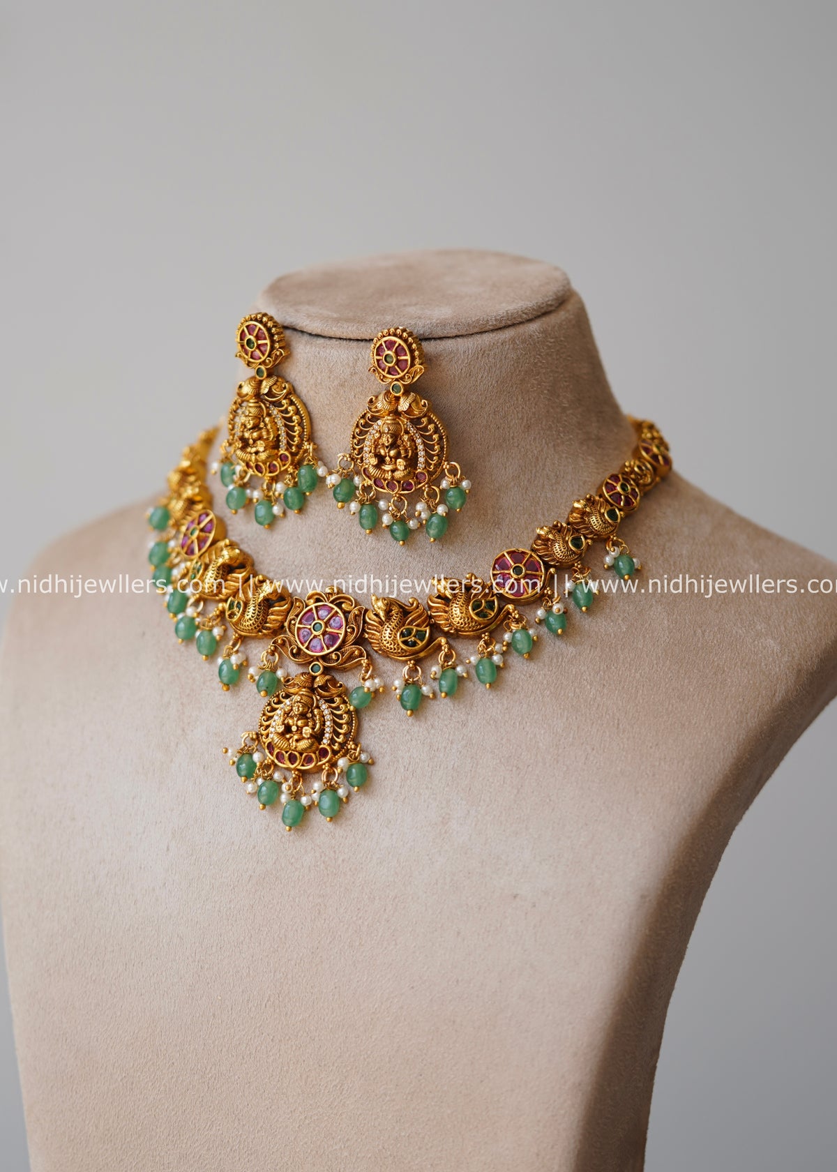 Grand Antique Nakshi Goddess Lakshmi & Peacock Temple Necklace Set – Savithri